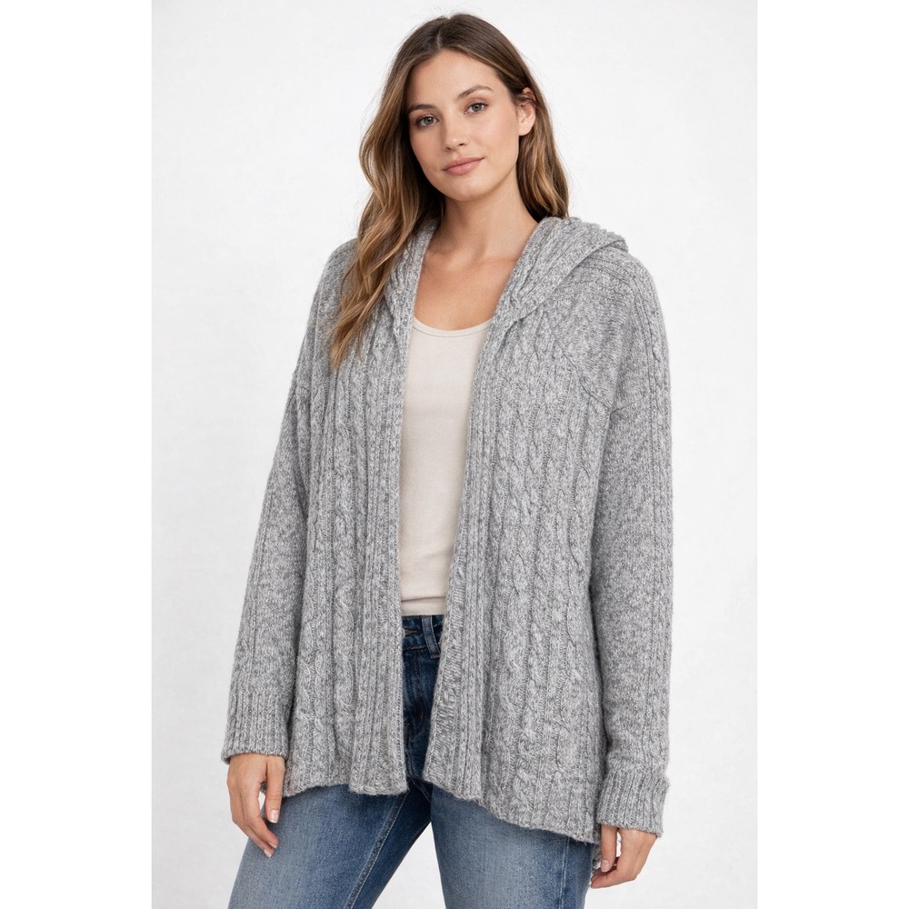 Maurices Gray Cable Knit Hooded Open Front Cardigan Sweater Womens Medium - Picture 1 of 6
